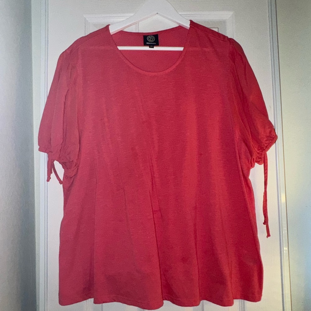 Bobeau Coral Blouse with Tie Sleeves